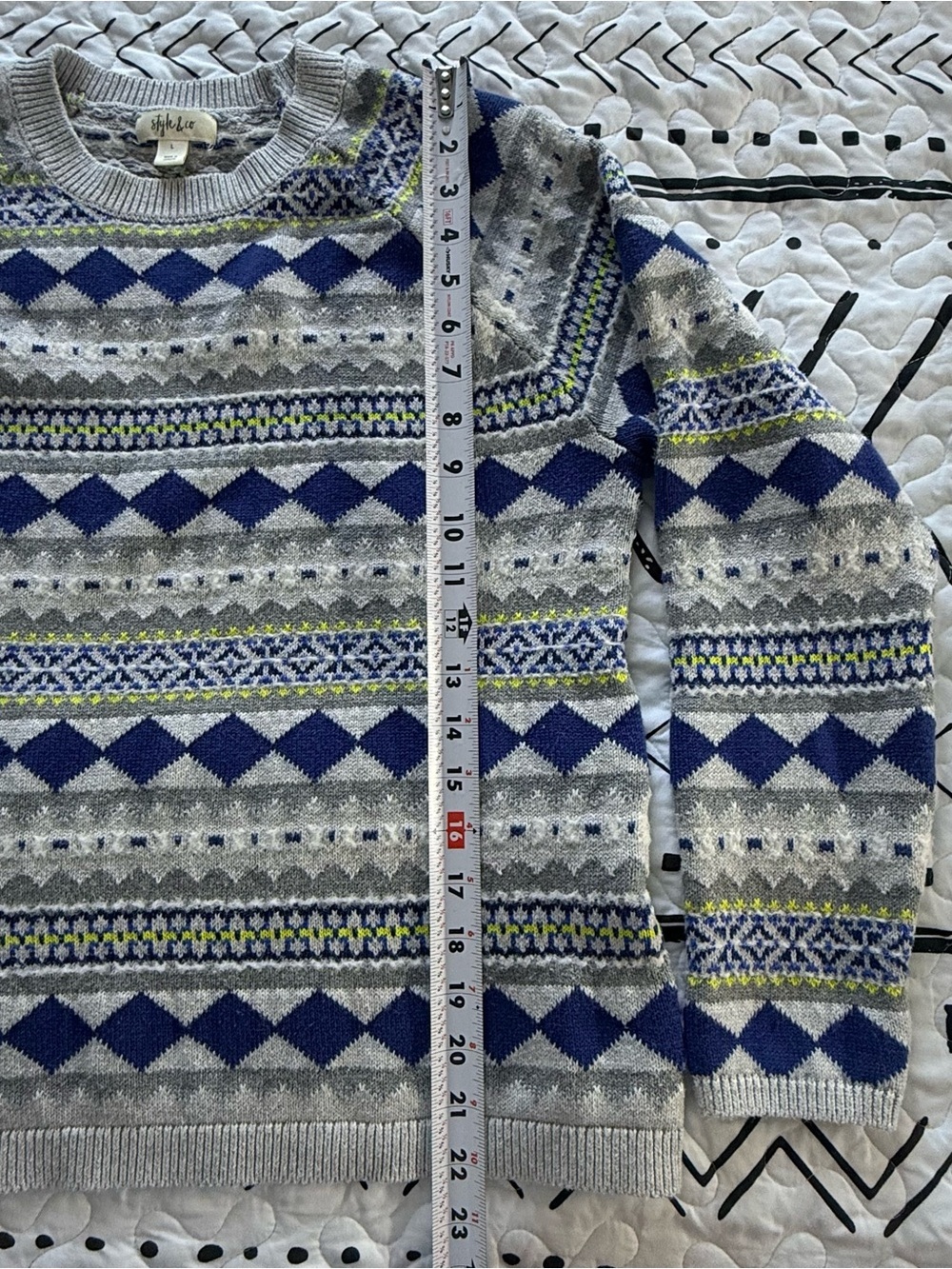 Style & Co. Gray and Navy Fair Isle Sweater - Picture 8 of 8